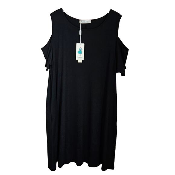 Nemidor Cold Shoulder Swing Dress Plus Size 24 Plus Size Black T-Shirt Pockets - Picture 1 of 8